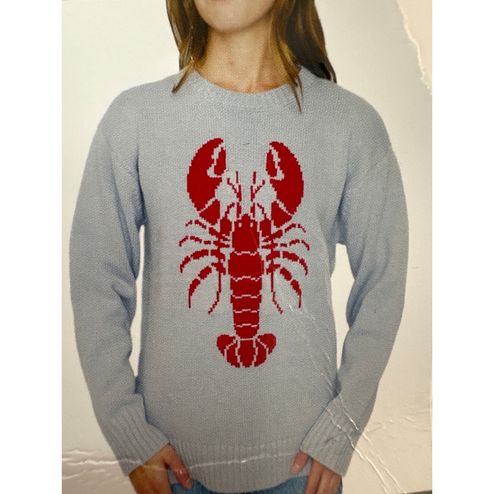 Mighty Fine Womens XS Lobster Sweater Blue Red Intarsia Nautical Coastal NWT